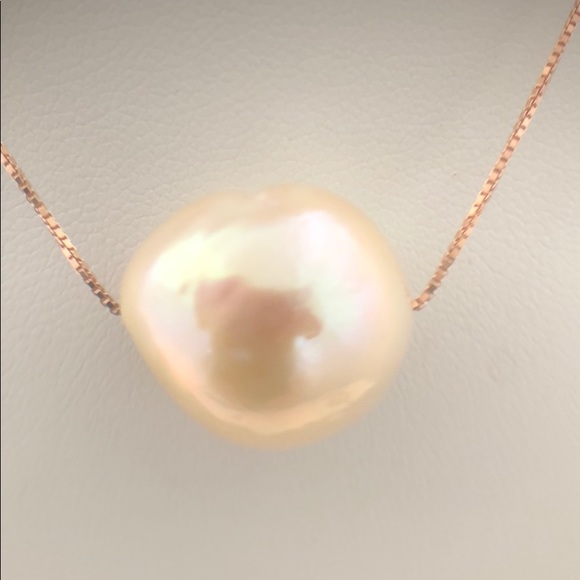 Handmade Jewelry - 15.6mm Edison Pearl Floating on Rose Gold Chain
